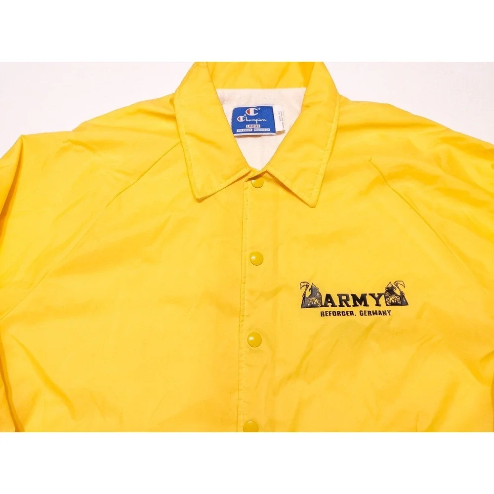 Vintage CHAMPION US Army Reforger Germany NATO Jacket Grim Reaper Yellow Large L